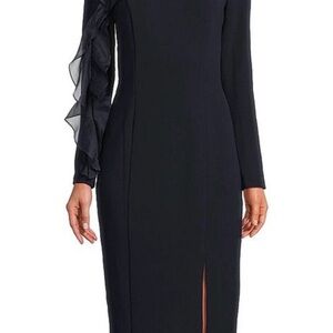 Aidan Mattox Black Long Sleeve Dress with Ruffle Detail